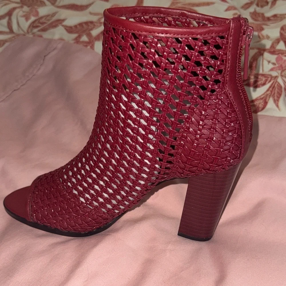 Calvin Klein Red Woven Heeled Boots - Picture 4 of 7